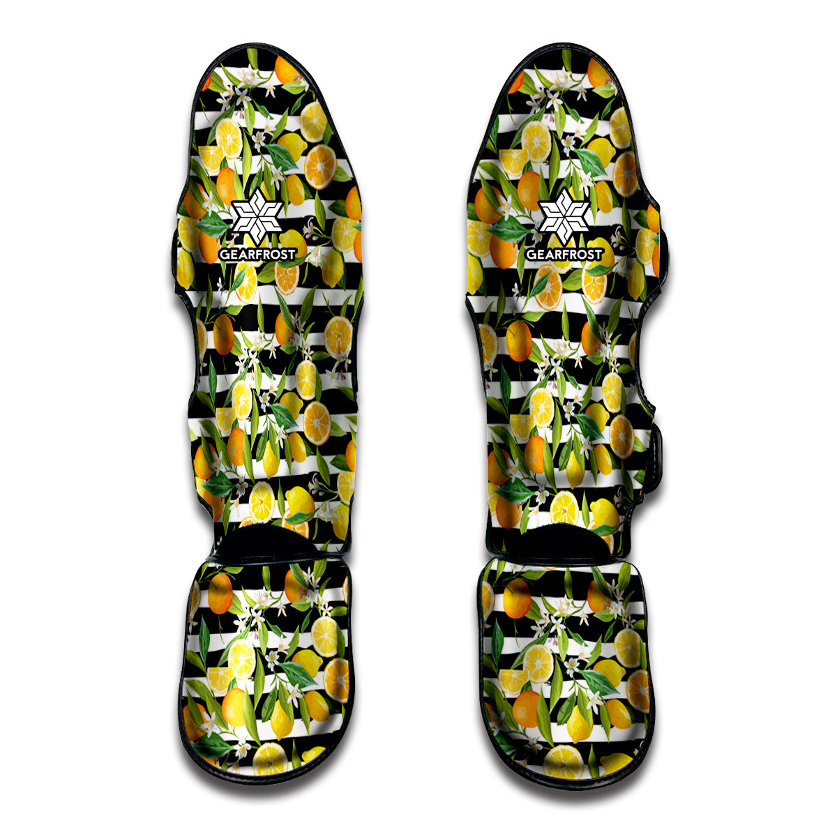 Orange And Lemon Striped Pattern Print Muay Thai Shin Guard