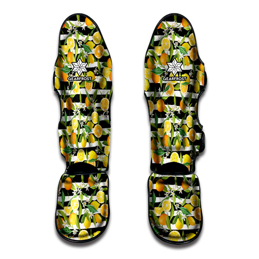 Orange And Lemon Striped Pattern Print Muay Thai Shin Guard