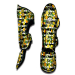 Orange And Lemon Striped Pattern Print Muay Thai Shin Guard
