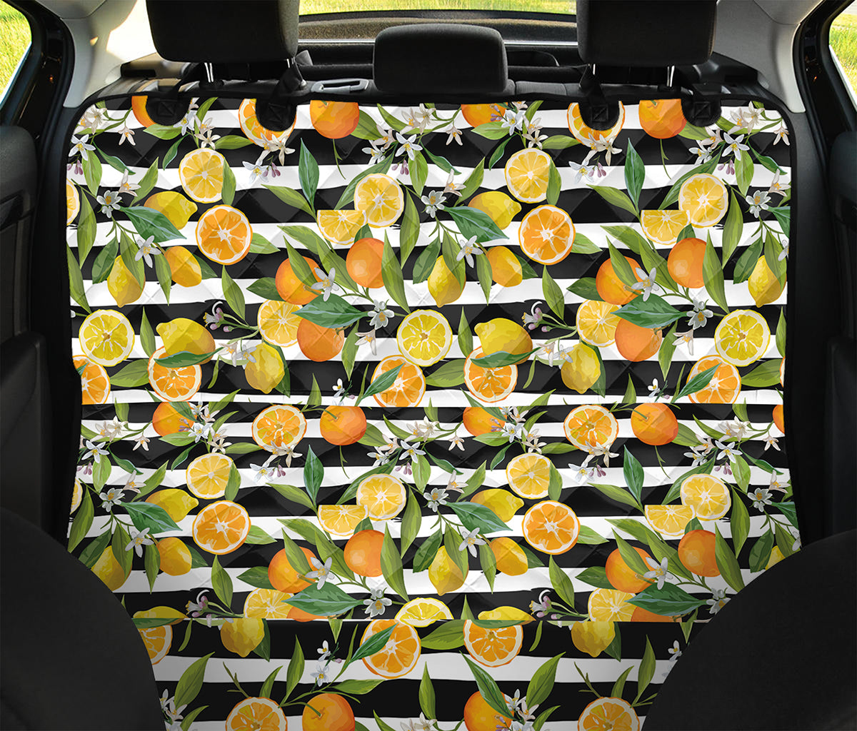 Orange And Lemon Striped Pattern Print Pet Car Back Seat Cover