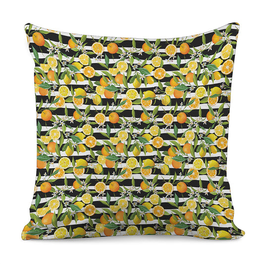 Orange And Lemon Striped Pattern Print Pillow Cover
