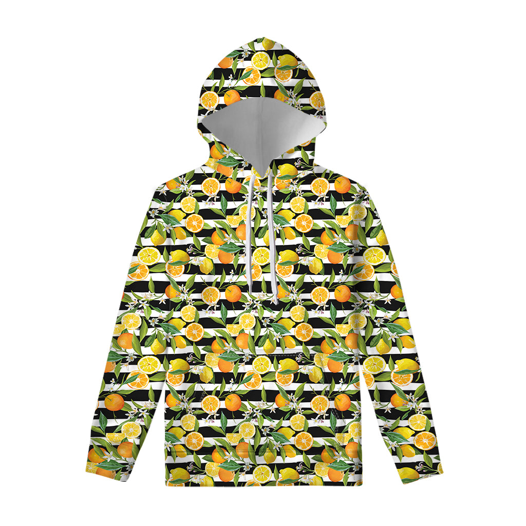 Orange And Lemon Striped Pattern Print Pullover Hoodie