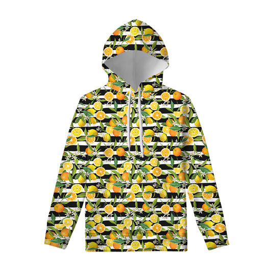 Orange And Lemon Striped Pattern Print Pullover Hoodie