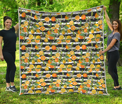 Orange And Lemon Striped Pattern Print Quilt