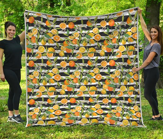 Orange And Lemon Striped Pattern Print Quilt