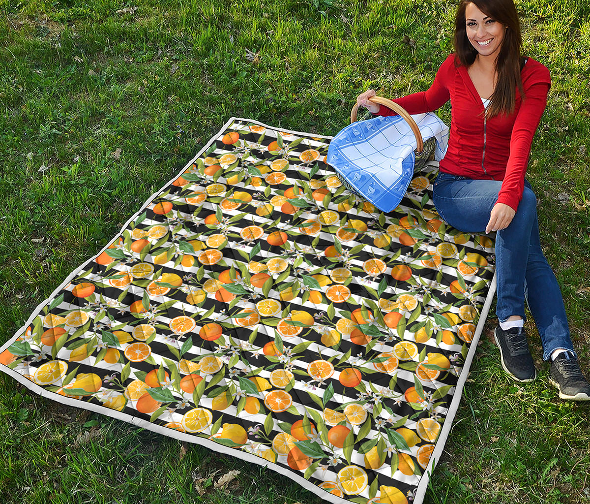 Orange And Lemon Striped Pattern Print Quilt