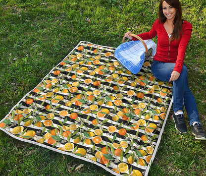 Orange And Lemon Striped Pattern Print Quilt