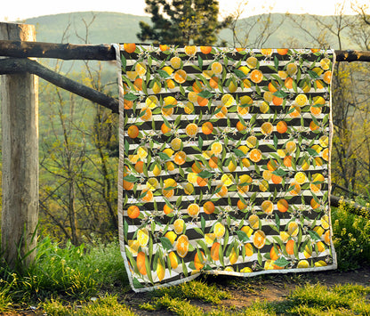 Orange And Lemon Striped Pattern Print Quilt