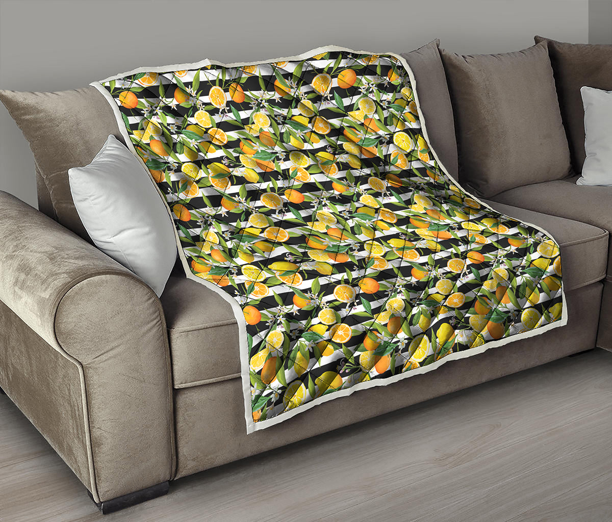 Orange And Lemon Striped Pattern Print Quilt