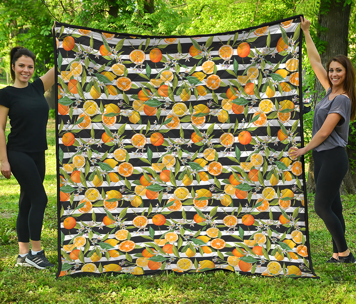Orange And Lemon Striped Pattern Print Quilt