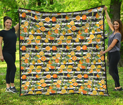 Orange And Lemon Striped Pattern Print Quilt