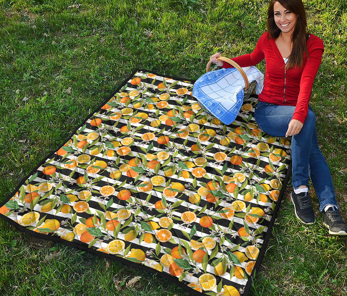 Orange And Lemon Striped Pattern Print Quilt
