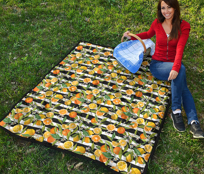 Orange And Lemon Striped Pattern Print Quilt
