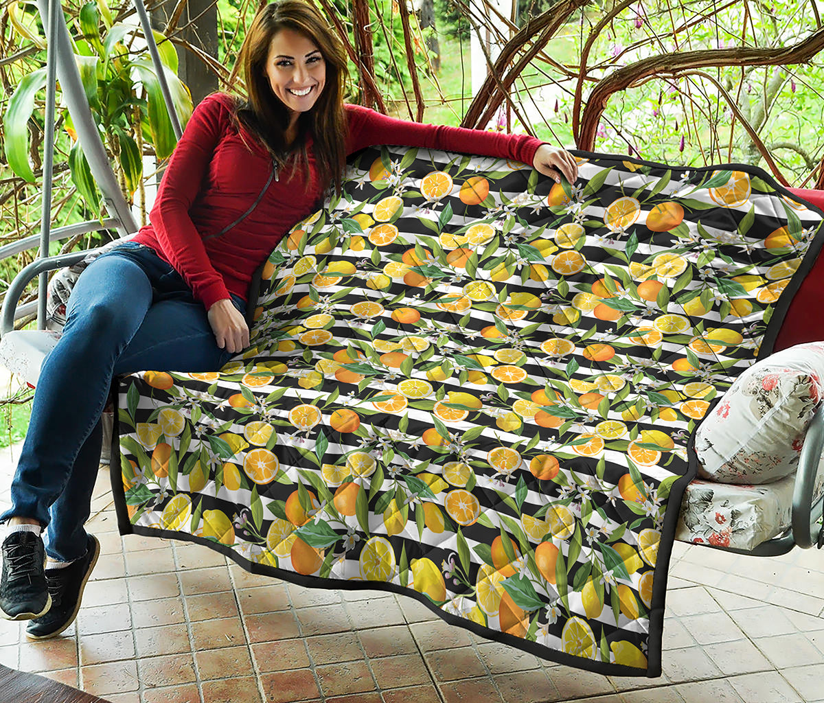 Orange And Lemon Striped Pattern Print Quilt