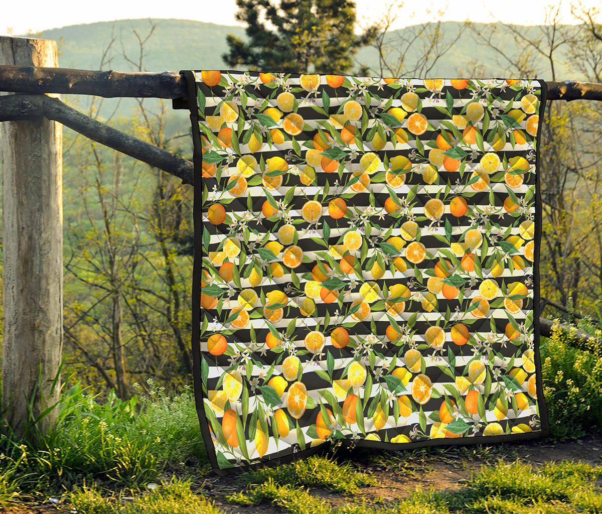 Orange And Lemon Striped Pattern Print Quilt