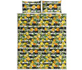 Orange And Lemon Striped Pattern Print Quilt Bed Set