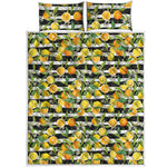 Orange And Lemon Striped Pattern Print Quilt Bed Set
