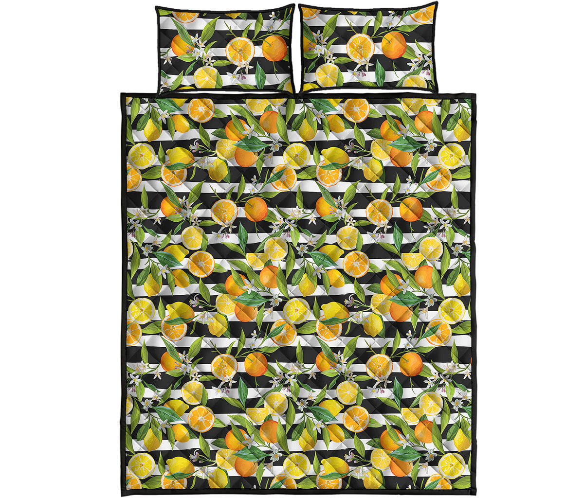 Orange And Lemon Striped Pattern Print Quilt Bed Set