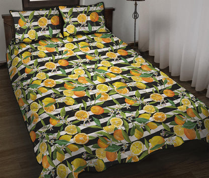 Orange And Lemon Striped Pattern Print Quilt Bed Set