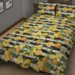Orange And Lemon Striped Pattern Print Quilt Bed Set