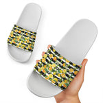 Orange And Lemon Striped Pattern Print White Slide Sandals