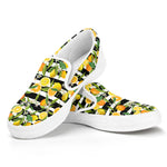 Orange And Lemon Striped Pattern Print White Slip On Shoes
