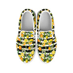 Orange And Lemon Striped Pattern Print White Slip On Shoes
