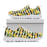 Orange And Lemon Striped Pattern Print White Sneakers