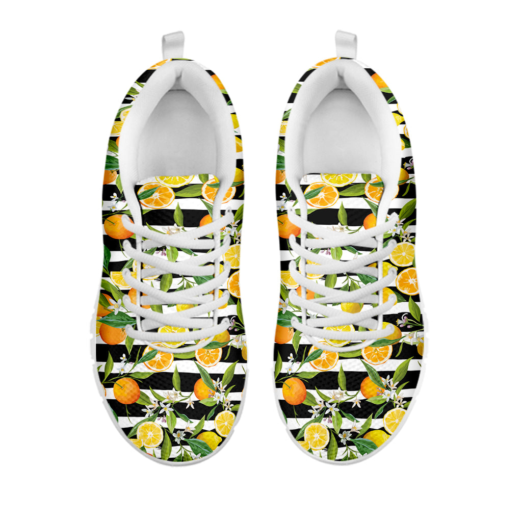 Orange And Lemon Striped Pattern Print White Sneakers