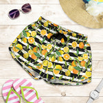 Orange And Lemon Striped Pattern Print Women's Shorts