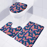 Orange And Purple Butterfly Print 3 Piece Bath Mat Set