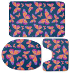 Orange And Purple Butterfly Print 3 Piece Bath Mat Set
