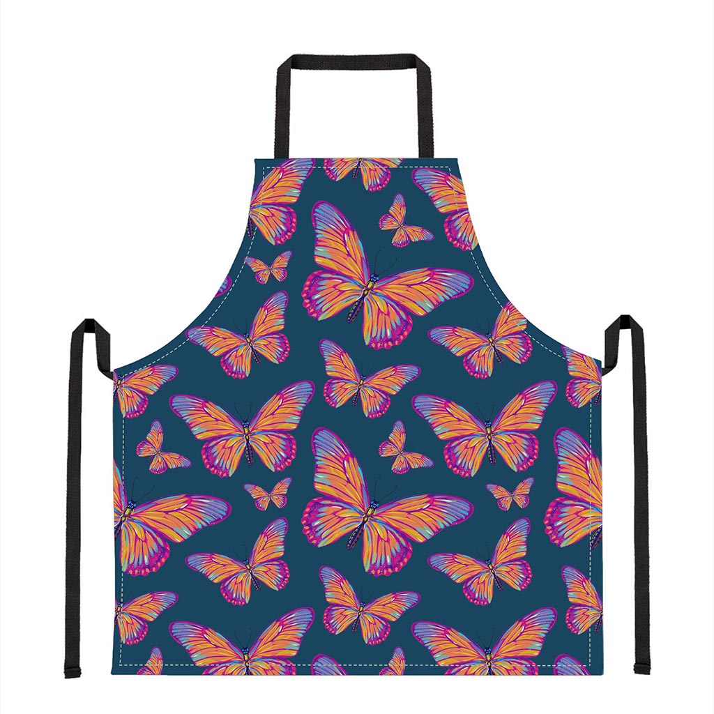 Orange And Purple Butterfly Print Apron