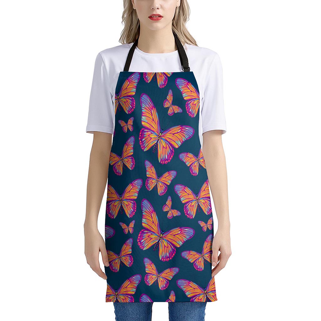 Orange And Purple Butterfly Print Apron