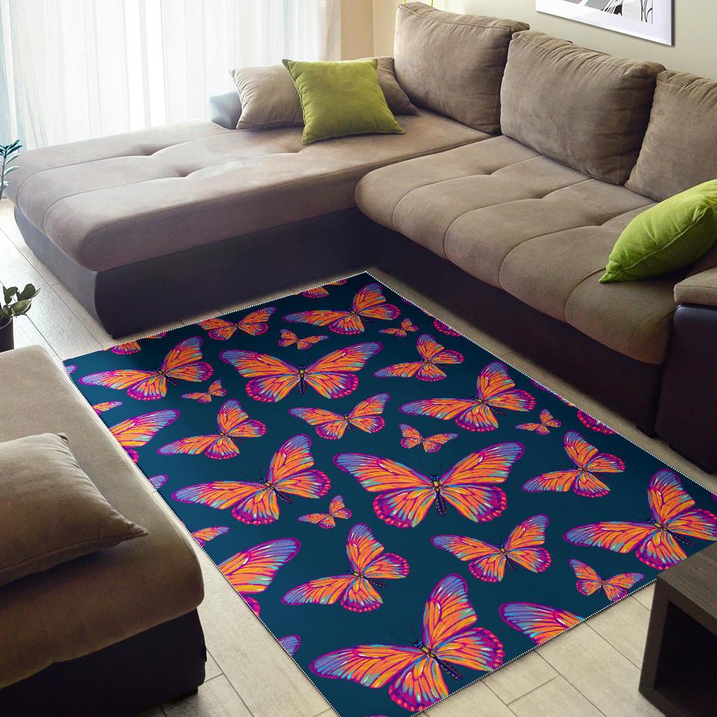 Orange And Purple Butterfly Print Area Rug GearFrost