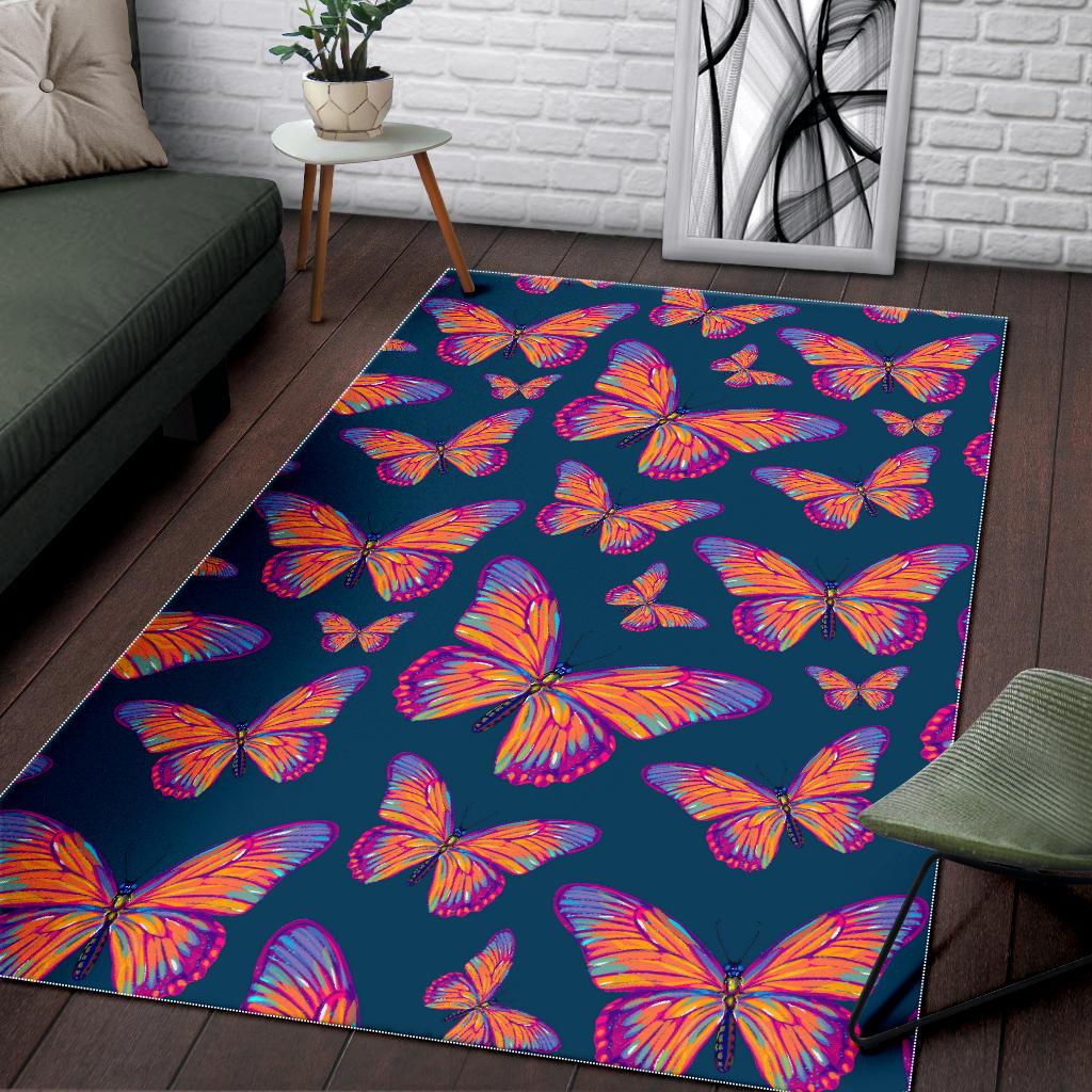 Orange And Purple Butterfly Print Area Rug GearFrost