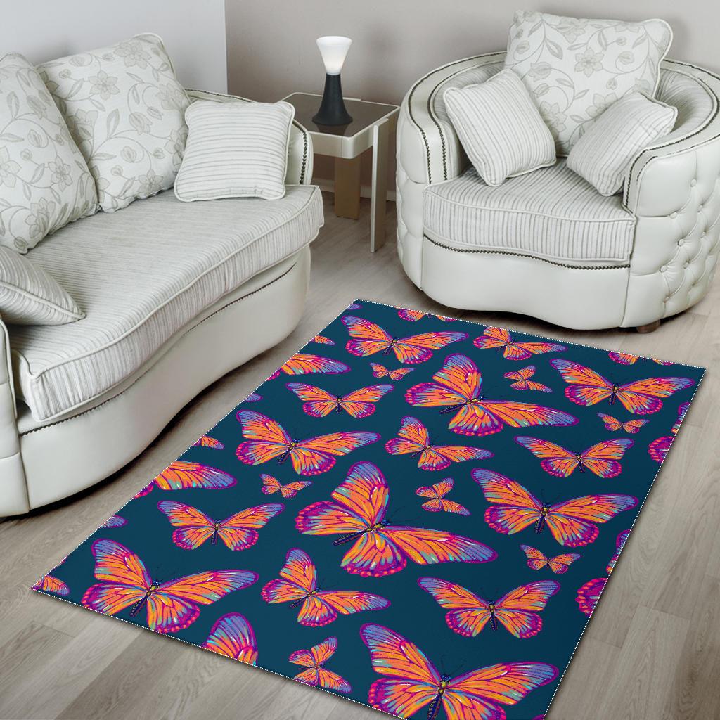 Orange And Purple Butterfly Print Area Rug GearFrost