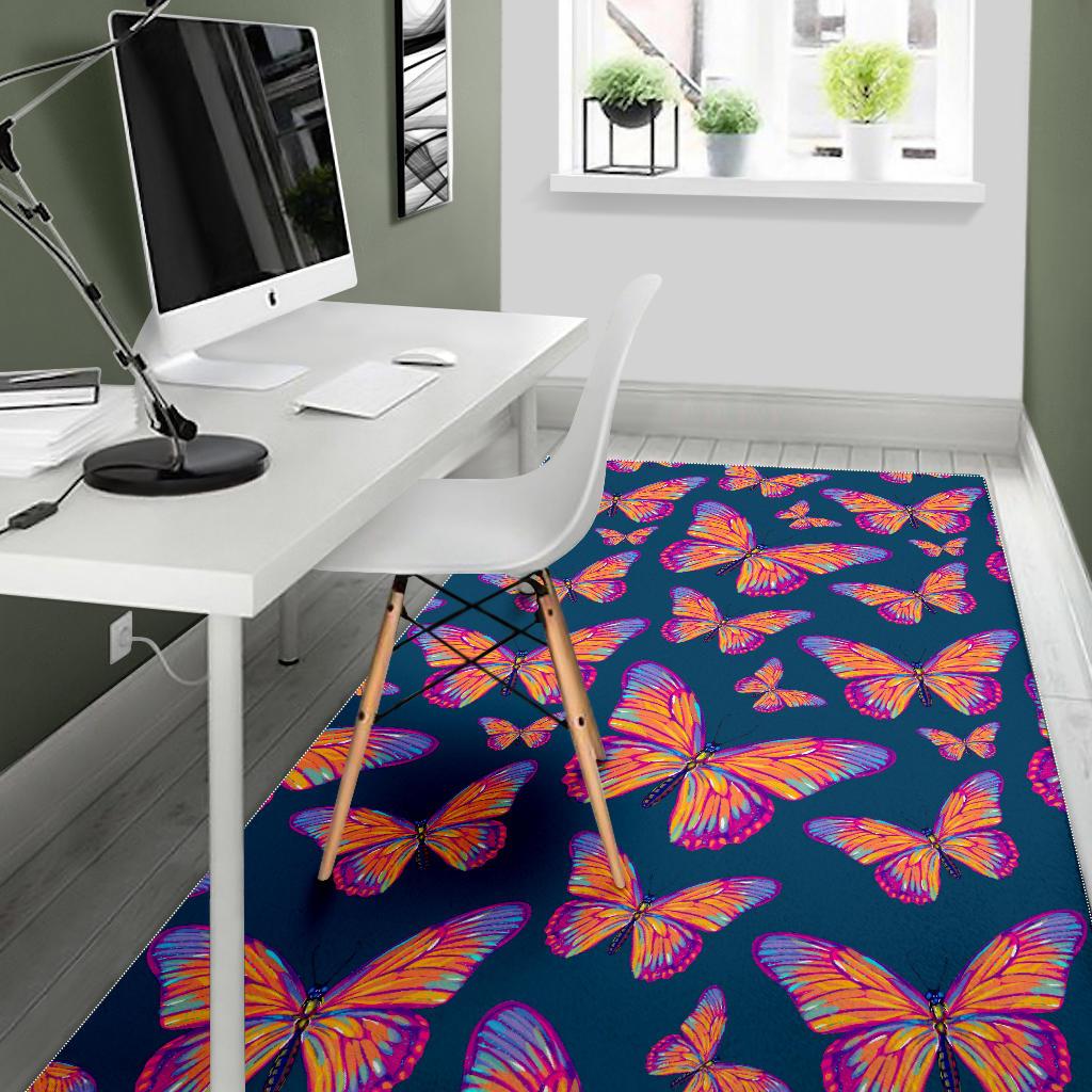 Orange And Purple Butterfly Print Area Rug GearFrost