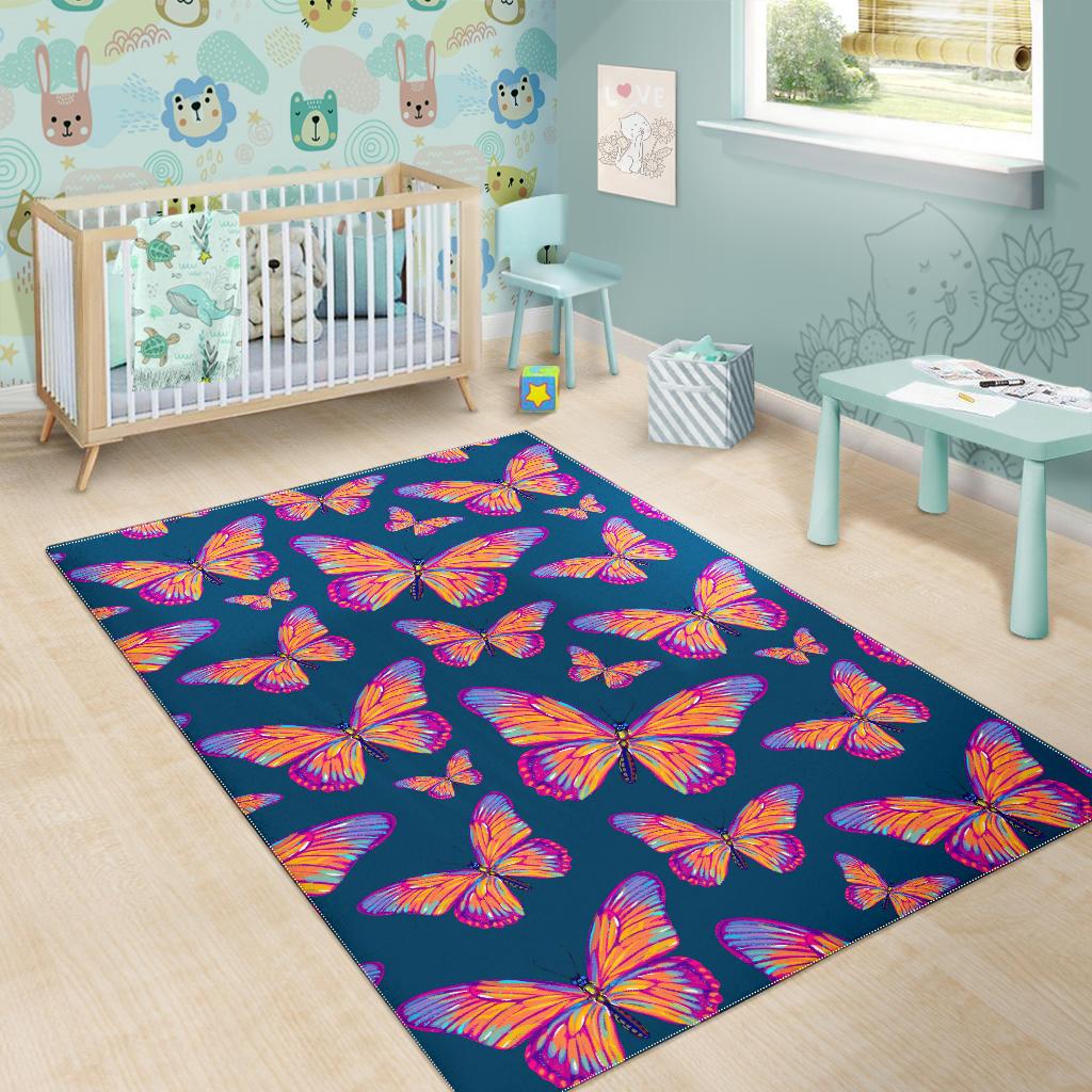 Orange And Purple Butterfly Print Area Rug GearFrost