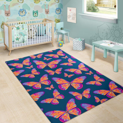 Orange And Purple Butterfly Print Area Rug GearFrost
