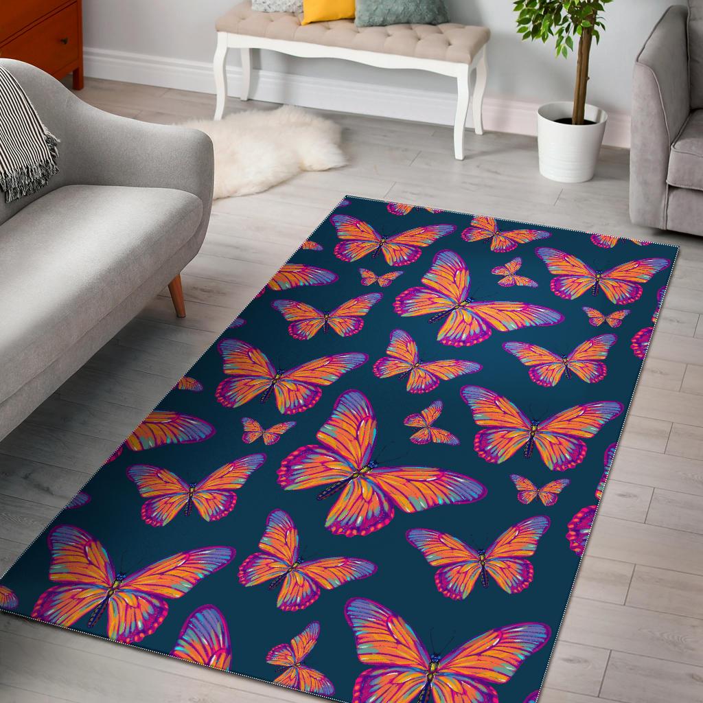 Orange And Purple Butterfly Print Area Rug GearFrost