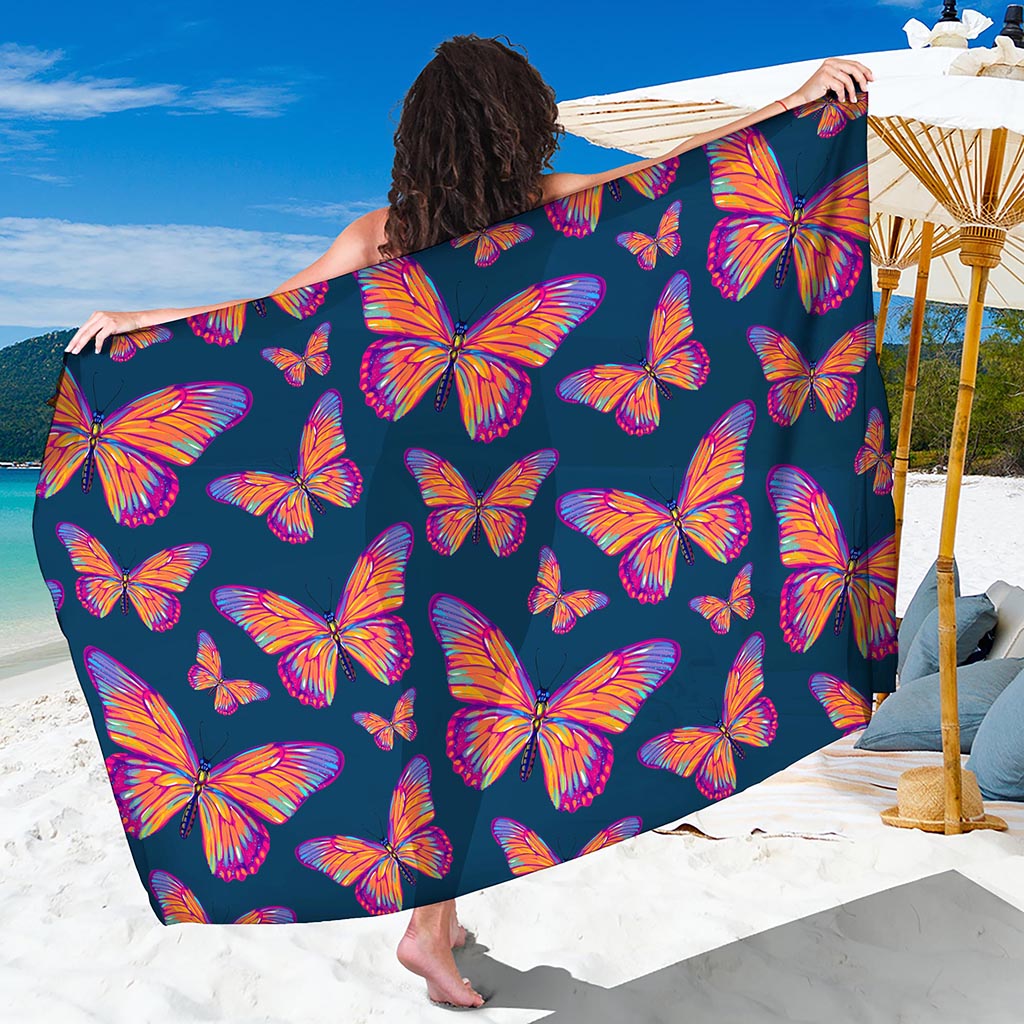 Orange And Purple Butterfly Print Beach Sarong Wrap
