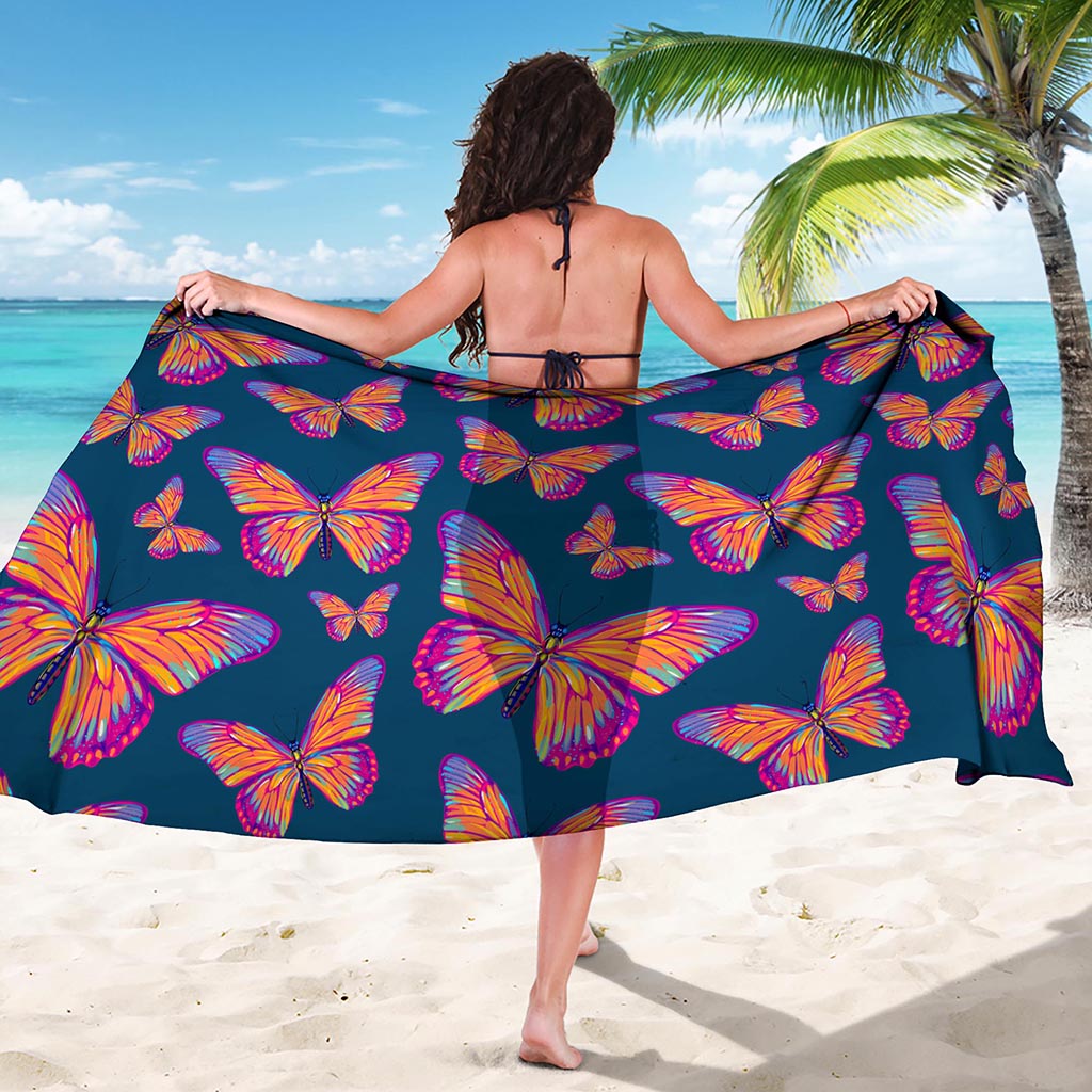 Orange And Purple Butterfly Print Beach Sarong Wrap