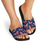 Orange And Purple Butterfly Print Black Slide Sandals