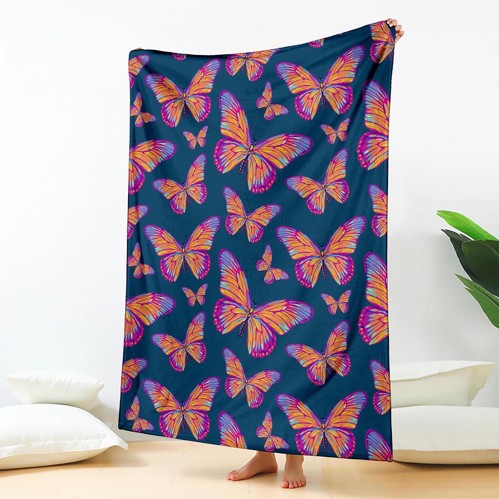 Orange And Purple Butterfly Print Blanket