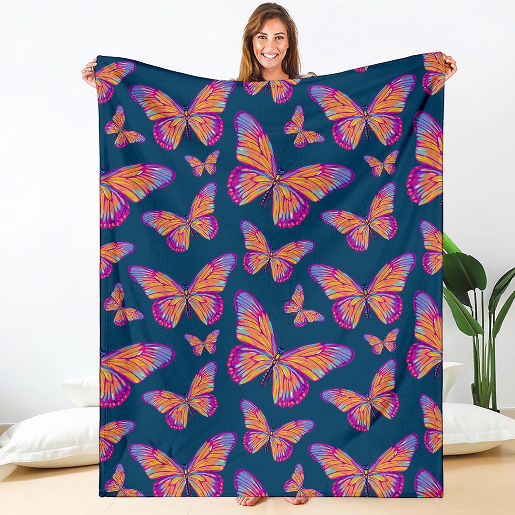 Orange And Purple Butterfly Print Blanket