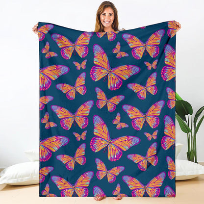 Orange And Purple Butterfly Print Blanket