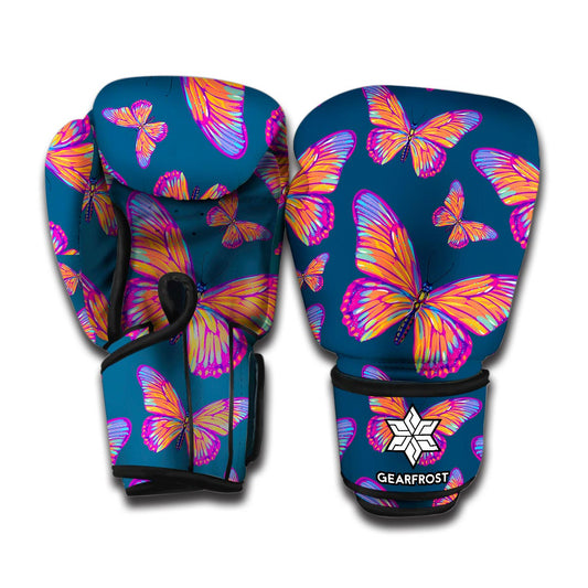 Orange And Purple Butterfly Print Boxing Gloves