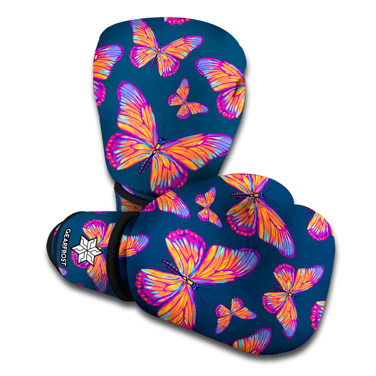 Orange And Purple Butterfly Print Boxing Gloves