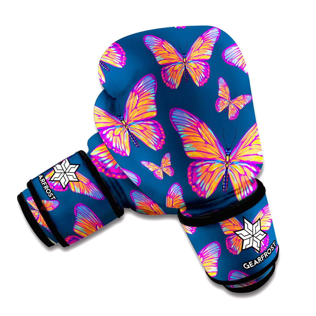 Orange And Purple Butterfly Print Boxing Gloves